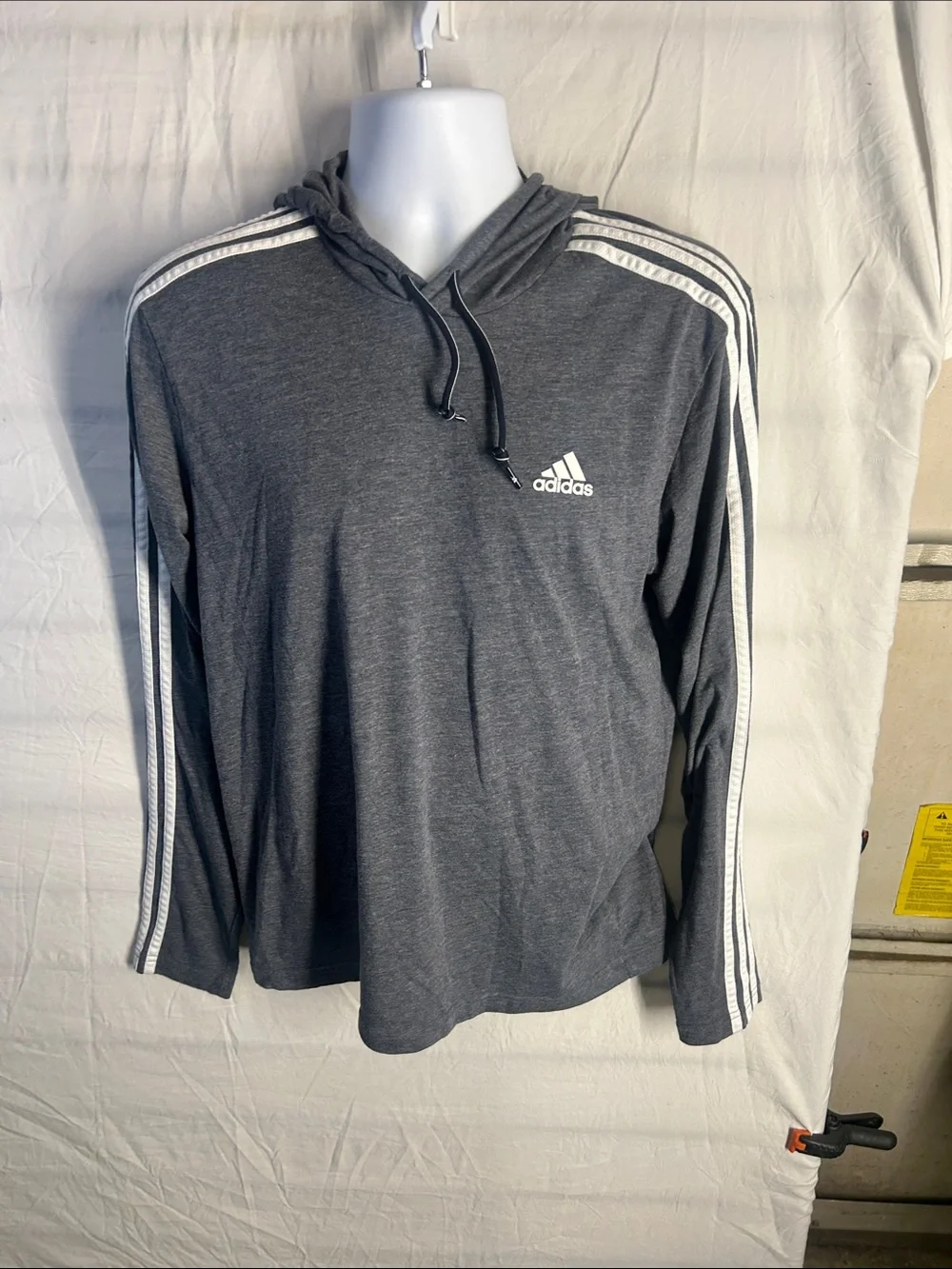 adidas Men's Dark Gray Crewneck Hoodie with White Three-Stripes